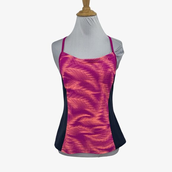 Nike Tankini Top Womens M Medium Multi Open Racerback Swimwear Shelf Bra Tank - Picture 1 of 12